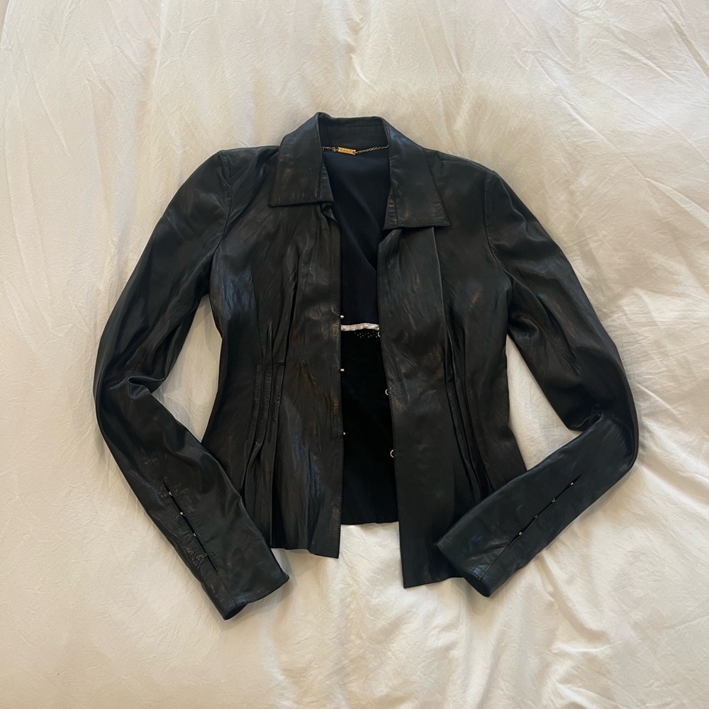 SOLD SOLD Roberto Cavalli Black Leather Jacket Tailored Fit